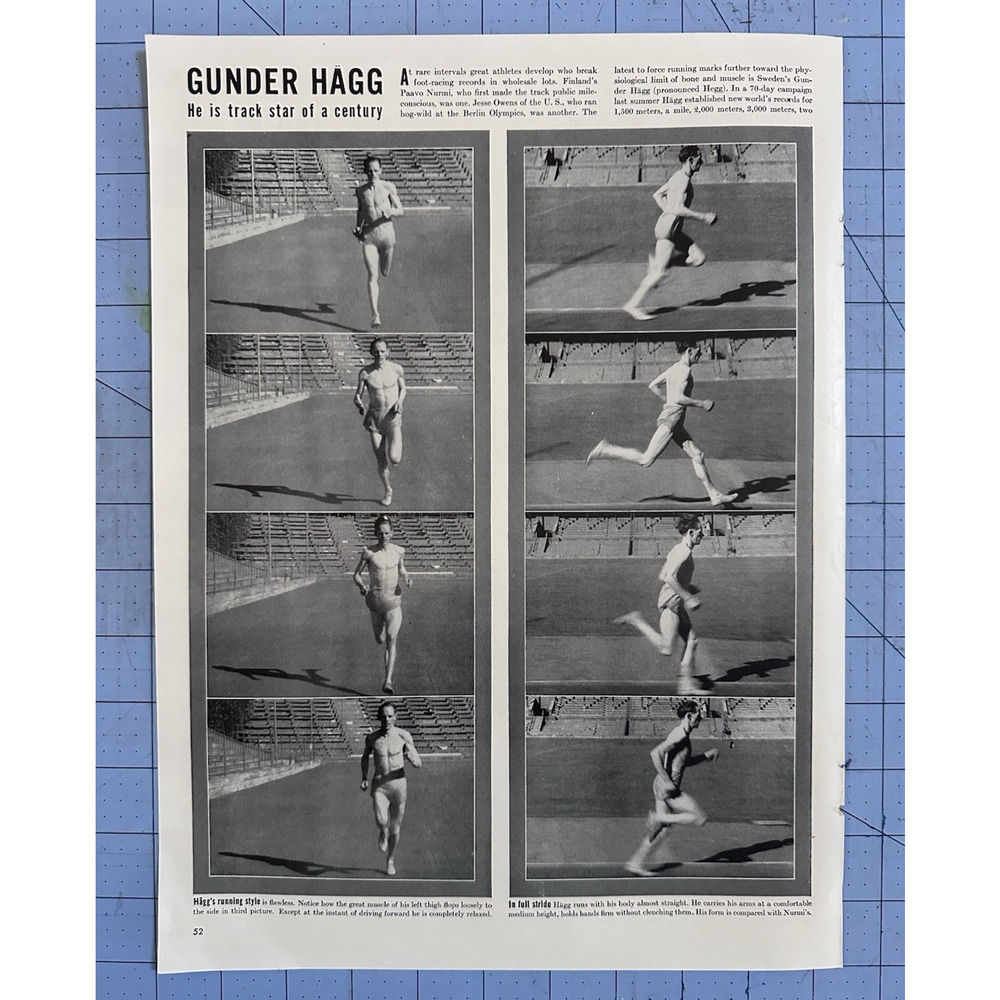 1943 Original Print Article Gunder Hagg Track Star
